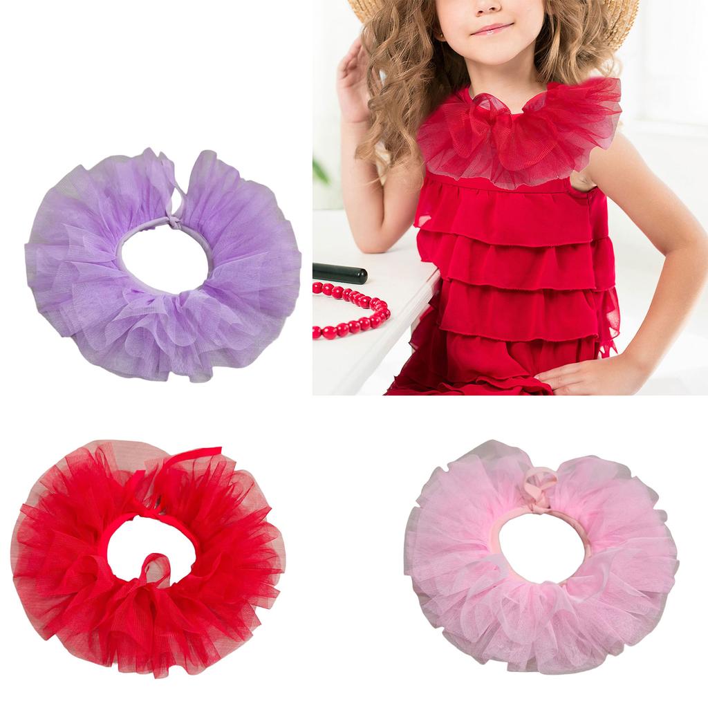 Victorian Ruffled Mesh Detachable False Collar Shawl for Children Girls Retro 3 Layered Tulle Neck Ruff Cosplay Choker