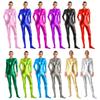 Womens Metallic Full-Body Unitard Front Zipper Design Stage Performance Attire
