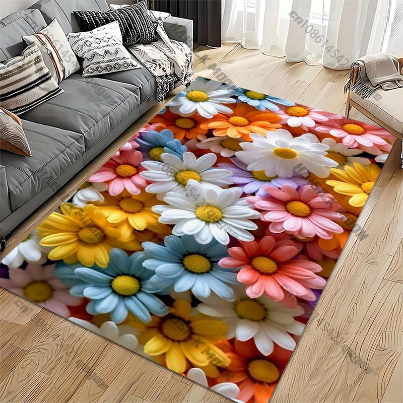 Colorful daisies in full bloom carpet Yoga living room room decor children's crawling mat doormat area rug games mat