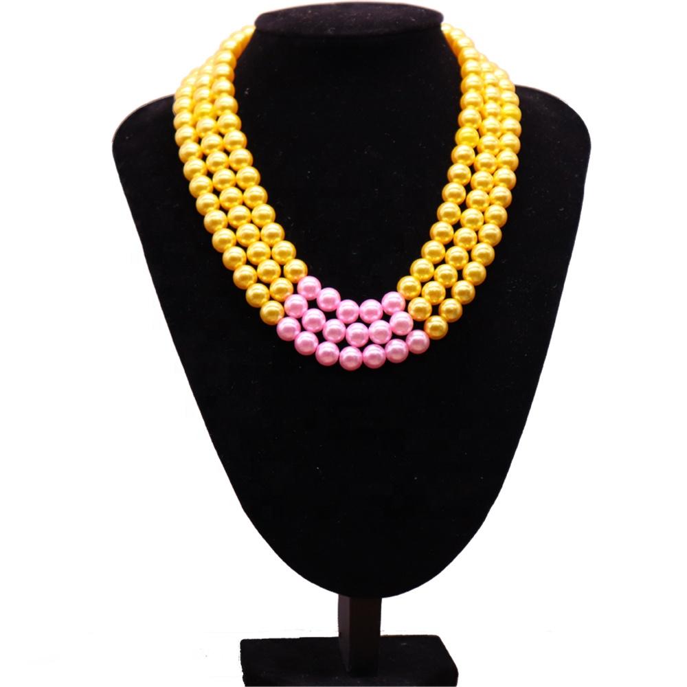 Fashion Women Party Decorate Gifts Multi String Ball Pink Green Color Imitation Pearl Chunky Statement Choker Necklaces