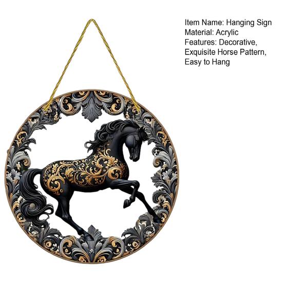 Подвесная вывеска с лошадью Круглая акриловая панель Вывеска Плоская 2D вывеска с лошадью Декоративная вывеска на входную дверь для дома, фермерского дома, для наружного и внутреннего украшения