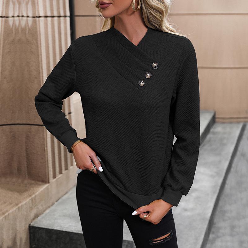 2026 Autumn Casual V-Neck Long Sleeve Jacquard Solid Color Women's Hoodie