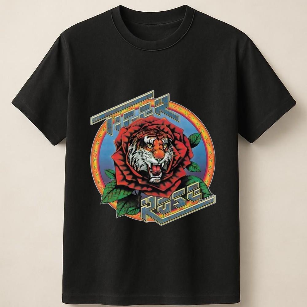 Tiger Rose Design Tee with Psychedelic Circle and Roaring Cat Unisex T Shirt Unisex T-Shirt