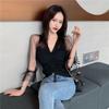 V-neck Design Korean Version Top Women's Summer Fashionable and Sexy Knitted Sweater with Drawstring