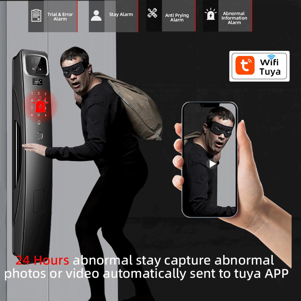 RAYKUBE Fully Automatic Tuya WiFi Smart Lock, Video Intercom, Remote Unlocking, Face Recognition