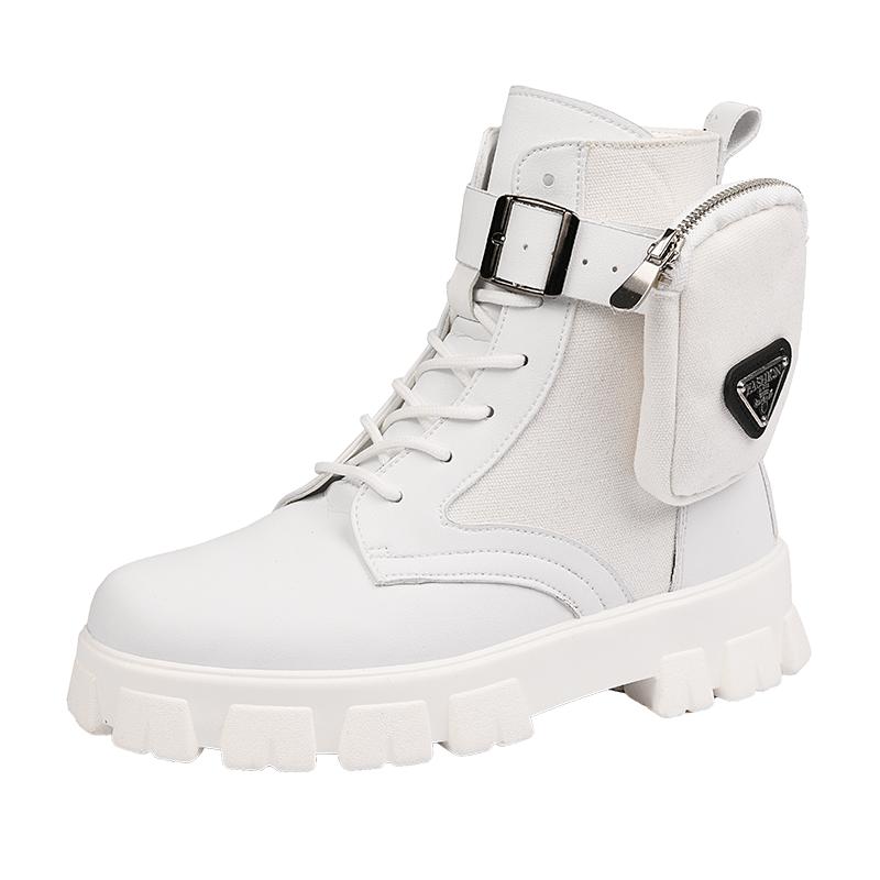 Мужские белые ботинки в стиле панк, кожаные, с карманами, на платформе, удобные, со шнуровкой, черные, ботильоны Botines Hombre