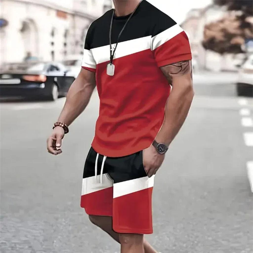 Summer Men's Sportswear Short-sleeved T-shirt Suit Two-piece Outdoor Travel Clothing Oversized Shorts Training Clothes
