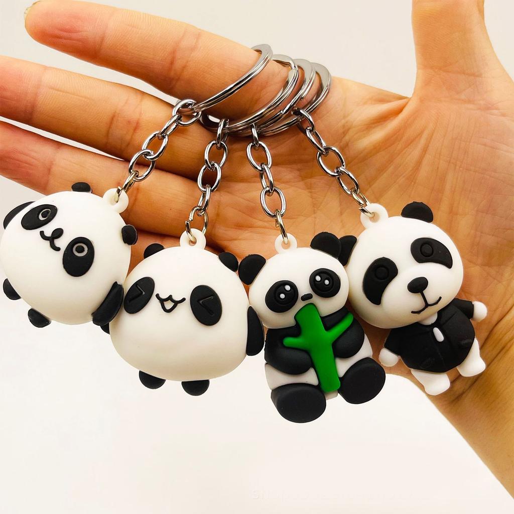 Adorable Silicone Panda Keyring Accessory Cartoon Animal Pendant Backpack or Handbag Decoration Souvenir for Friend