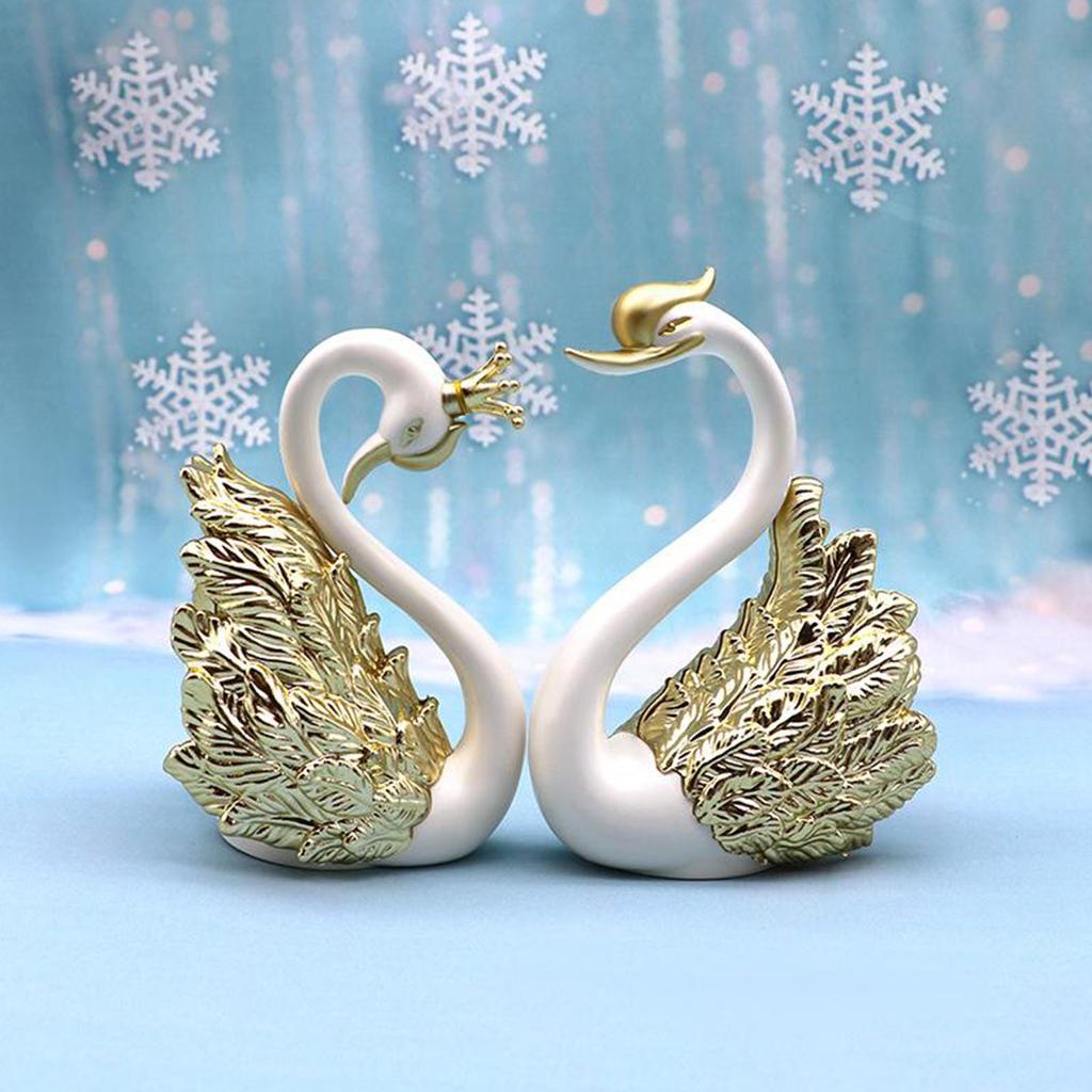 2x Romantic Crown Swan Cake Topper Baking Decorative Tabletop Decor Golden