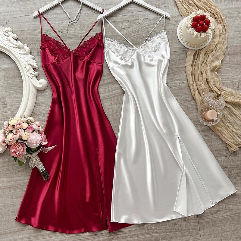 Длинная простая имитация шелковой пижамы с перевязью для женщин, сексуальная модная пижама для ванной