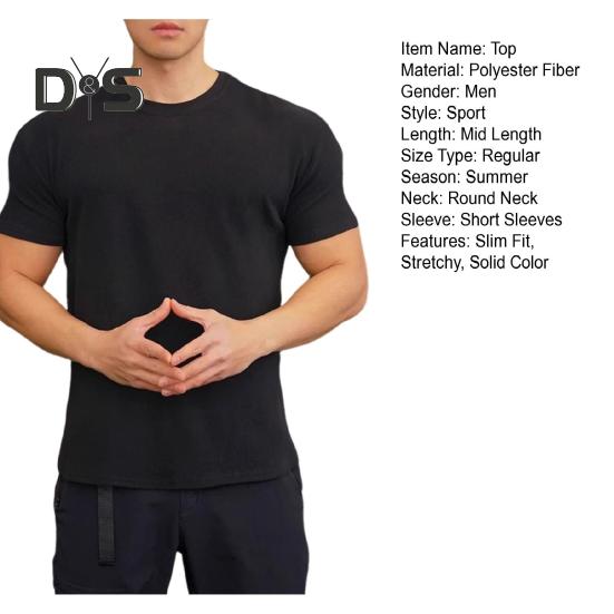 Summer Gym Top Round Neck Slim Fit Muscular Men Training T-shirt Short Sleeves Stretchy Slim Fit Jogging Exercise Tee