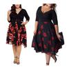 Yousheng Plus Size Dress Deep V Neck A-line Double-layered Hem Mid Sleeves Flower Printing Midi Dress Prom Party Evening Dress