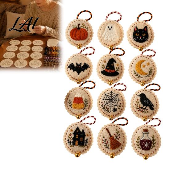 Easy Embroidery for Adults Halloween Pendant Set DIY Non-woven Fabric Craft Complete Needlework Tool Set Kit Keychain Bag Hanging Ornaments Portable