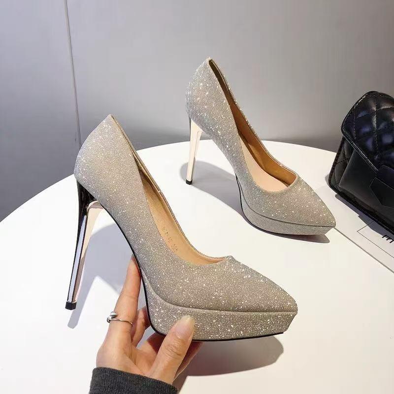 Женские туфли-стилетто 2025: Туфли на высоком каблуке с платформой 12 см, с острым носком, для свадьбы и банкета