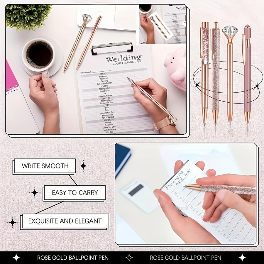 Набор шариковых ручек 8 шт. Rose Gold - Стильные металлические ручки с хрустальными акцентами - Идеально для студентов, офиса, подарков, роскошная ручка