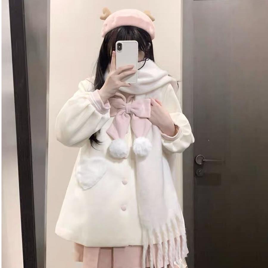 Женские пальто Контрастный матросский воротник бант однобортный сердечко карман сладкий возраст уменьшение универсальное шерстяное пальто женская одежда