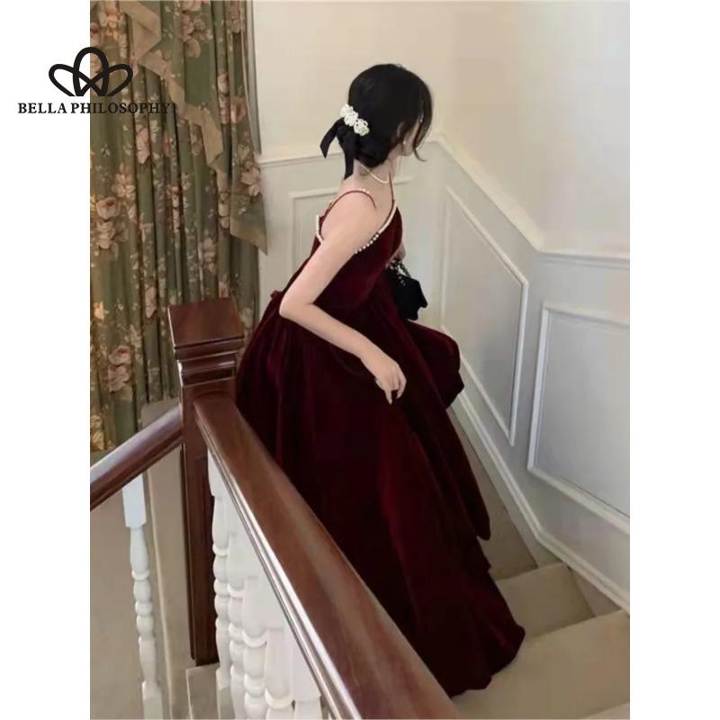 Красное бархатное винтажное платье с большой юбкой на бретелях, элитное элегантное банкетное вечернее платье длиной до щиколотки с талией