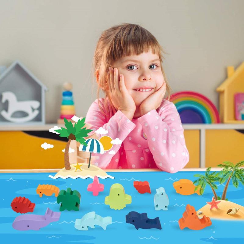 Новые детские деревянные балансирующие блоки с животными Монтессори, настольные игры, игрушка-динозавр, развивающие, штабелируемые, высотные строительные блоки, деревянная игрушка