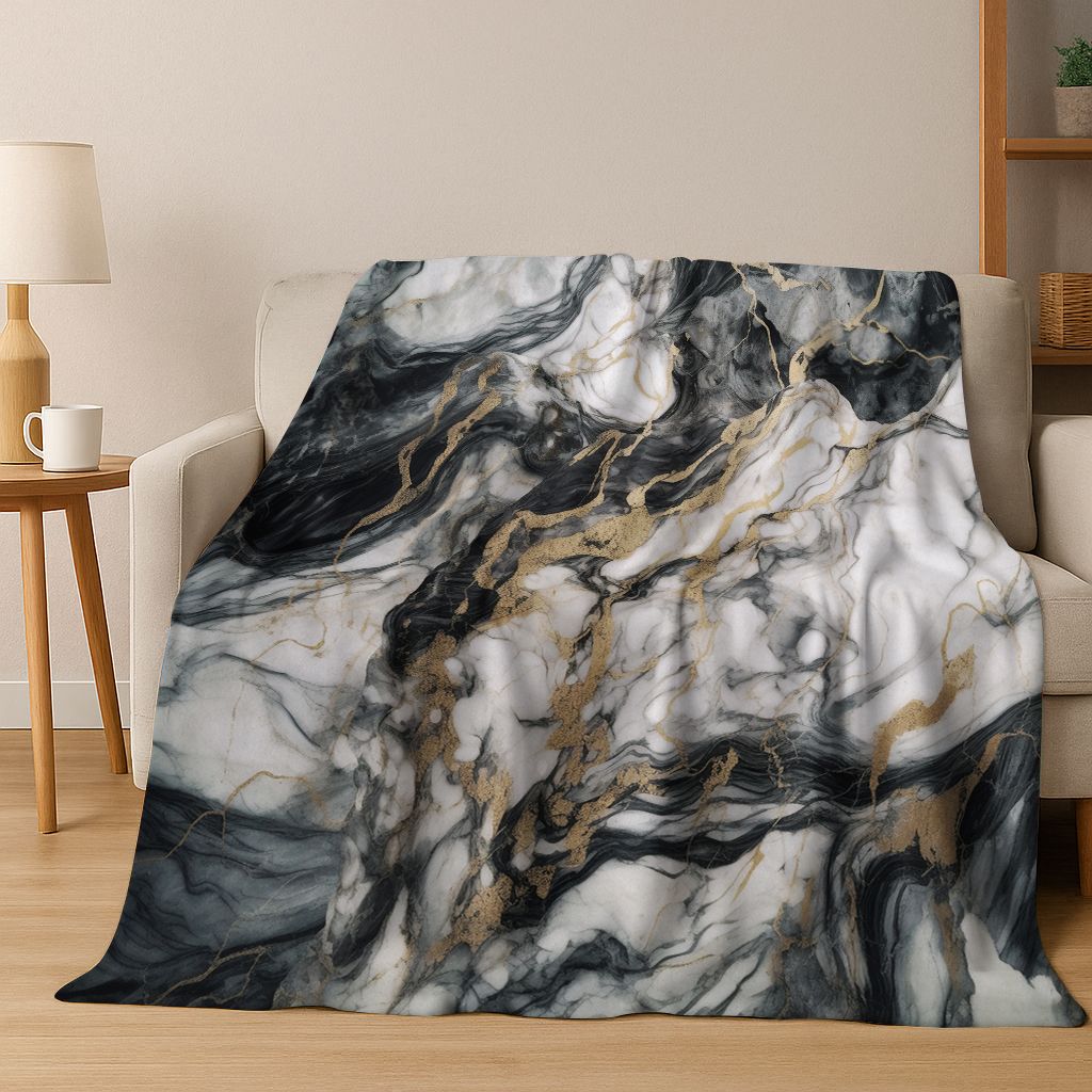 Dream Colorful Stone Texture Marble Black Green Gold Flannel Blanket,Cozy Soft Throw Blanket for Home Bedroom Bed Sofa Gift