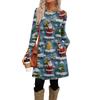 Женское модное повседневное платье с карманами, декоративными пуговицами, рождественскими принтами, круглым вырезом и длинными рукавами