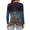 Women's Fashion Casual V-Neck Long Sleeve Decorative Button Christmas Print Top