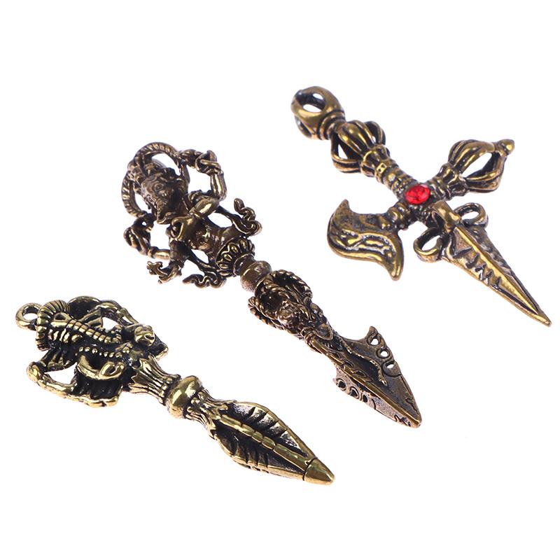 1Pc Cross Vajra Brass Car Key Chain Pendant Buddhism Dharma Lanyard Bodhi Beads Motorcycle Keychain Rope Pendant