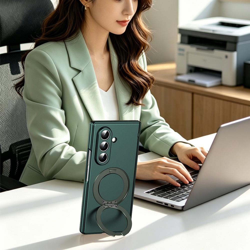 VIETAO Anti-Fingerprint Full Cover Magnetic Phone Case for Galaxy Z Fold 8 7/6/5 with 360° Rotatable Holder, Built-In Glass Film