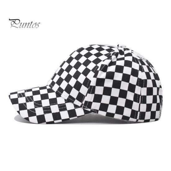 Unisex Baseball Hat Plaid Print Color Matching Long Brim Adjustable Ponytail Hole Anti-UV Sun Protection Outdoor Sport Peaked Cap