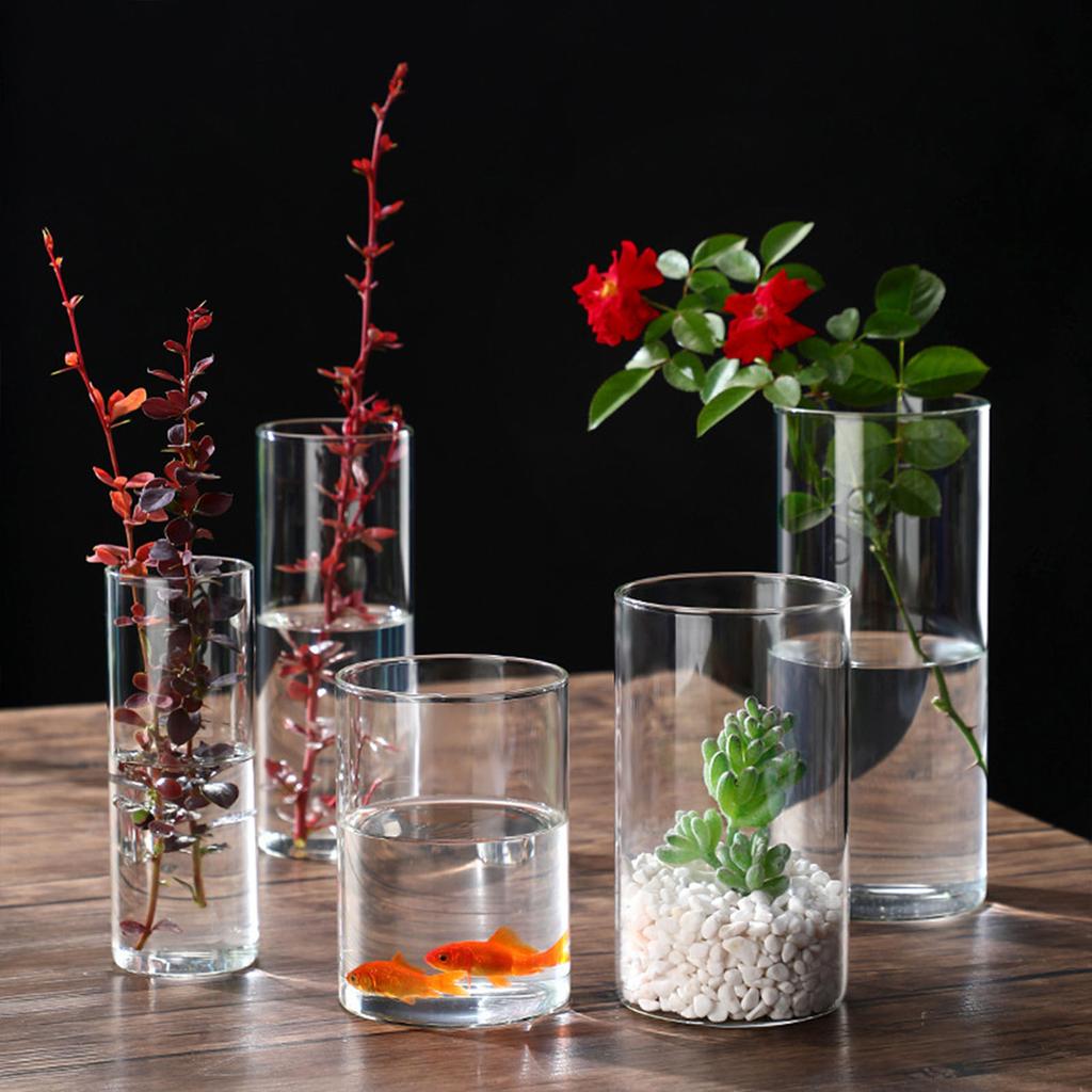 Transparent Glass Hydroponic Vase Modern Small Cylinder Flower Centerpiece Vases Use for Floral Wedding Home Decoration