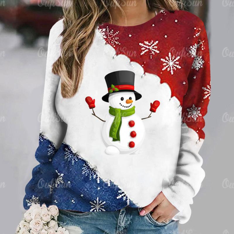 Women's Sweater Pullover Christmas Party Clothes Autumn New Long Sleeve T-Shirt Imitation Cotton O Neck Top Casual Sweatershirt