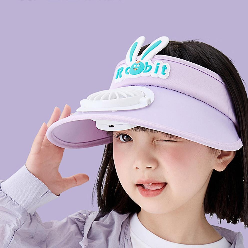 (Purple) Kids Fan Cap Summer Fan Cap Usb Rechargeable Children's Empty Top Cap Gift For Kids