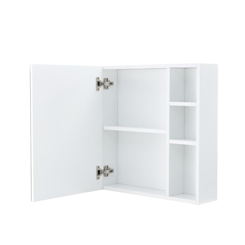 Wall-mounted Mirror Cabinet 55x56 cm, White HDF Panel, Safety Mirror Glass Door, Divided Storage