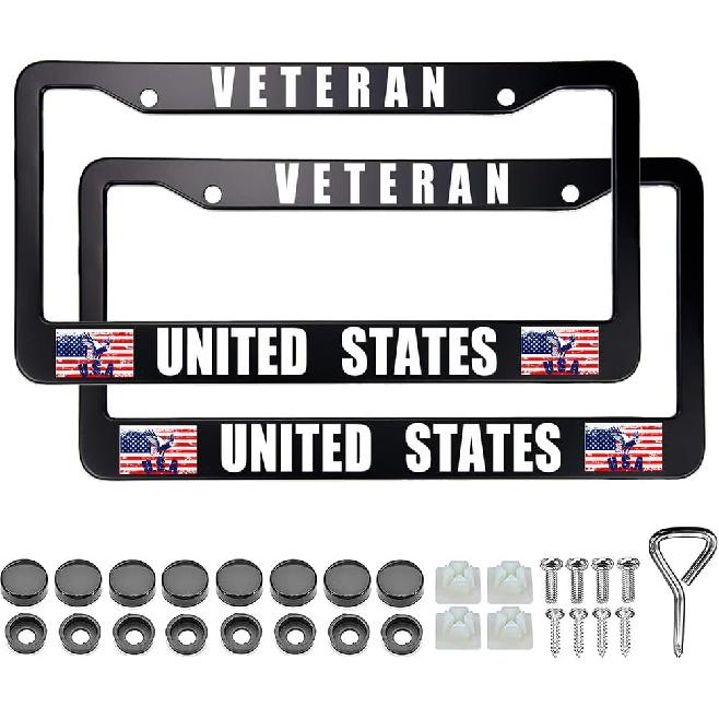 2PCS Matte Carbon Fiber Pattern License Plate Frames Compatible with F 2 Holes Solid Aluminum Veteran License Plate Holders for Air Force, Universal