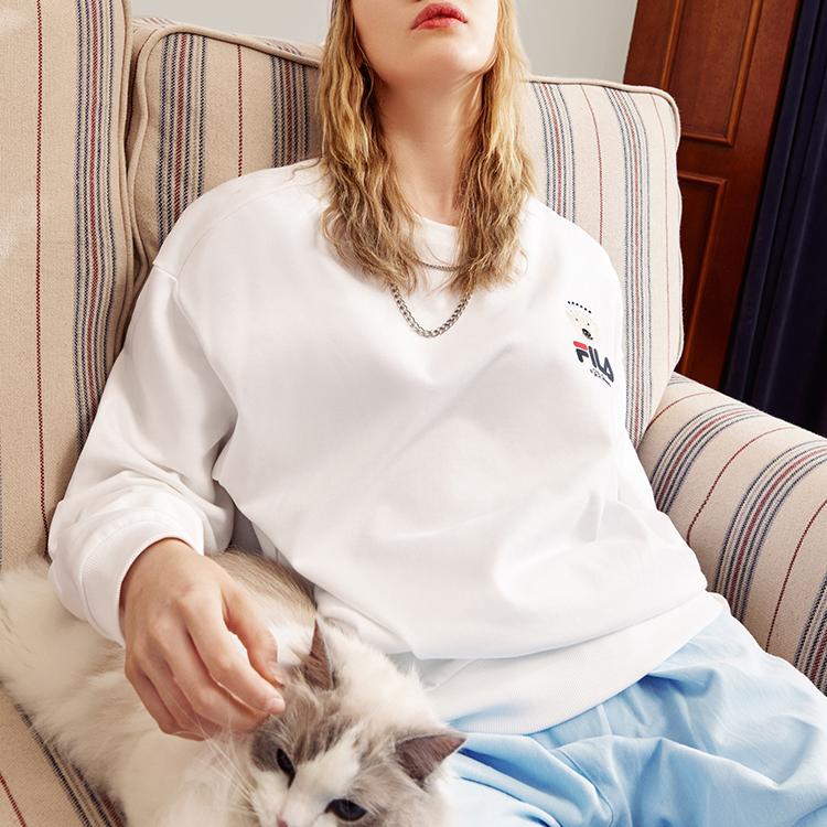 Fila Спортивная толстовка с круглым вырезом X Pepe Shimada с мультяшным принтом, мужские топы, стандартный белый F11M133297F-WT