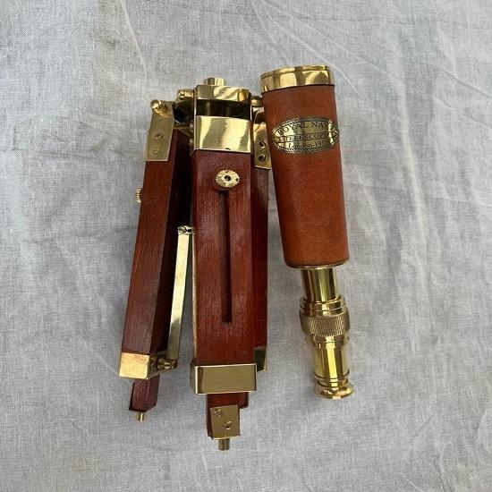 Set of 2 Brass Telescope with Adjustable Wooden Tripod Best Gift Nautical Items