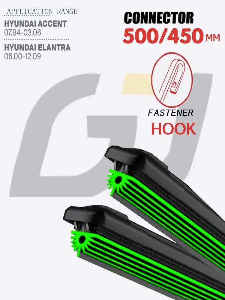 20"+18" Hook Frameless Wipers, Quiet 11-Layer Blades for Hyundai Accent, Hyundai Elantra, Kia Rio, Chevrolet Aveo
