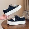 2025 New Black Canvas Shoes for Women's Autumn Korean Version of Students Platform Shoes Versatile Casual Campus Wind Shoes for Women