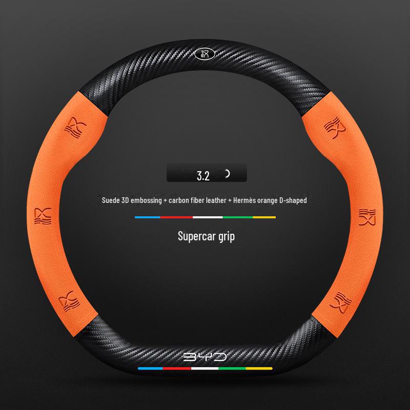 Compatible BYD Qin, Han, Tang, Song, Yuan E2 Destroyer Dolphin Leather Steering Wheel Cover with 3D Embossing