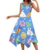 Women's Casual Fashion Round Neck Sleeveless Easter  Print Irregular Hem Midi Dress