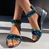 Women's Bag Heel Sandals Summer New Round Head Open Toe Glitter Back Zipper Soft Sole Anti-slip Wear-resistant Slope Heel Shoes