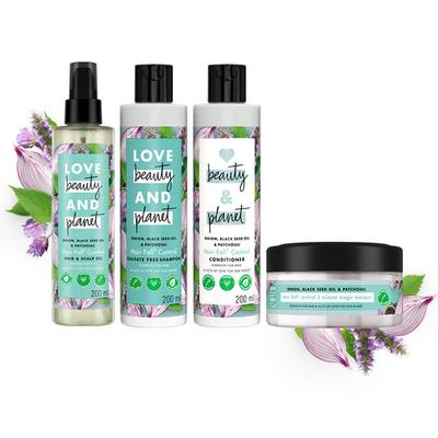 Love Beauty And Planet Onion, Black Seed & Patchouli Комбинированный шампунь против выпадения волос, кондиционер, масло для волос и маска для волос Combo (200мл+200мл+200мл+200мл)