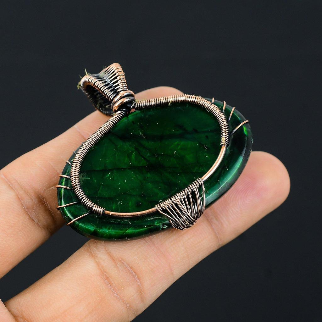 Древо Жизни Зеленая Вспышка Лабрадорит Драгоценный Камень Медная Проволока Обертка Кулон Ручной Работы Ювелирные Изделия Для Подарка