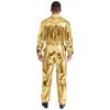 Mens Shiny Metallic Turn Down Collar Long Sleeve High Waist Jumpsuit Halloween Costume