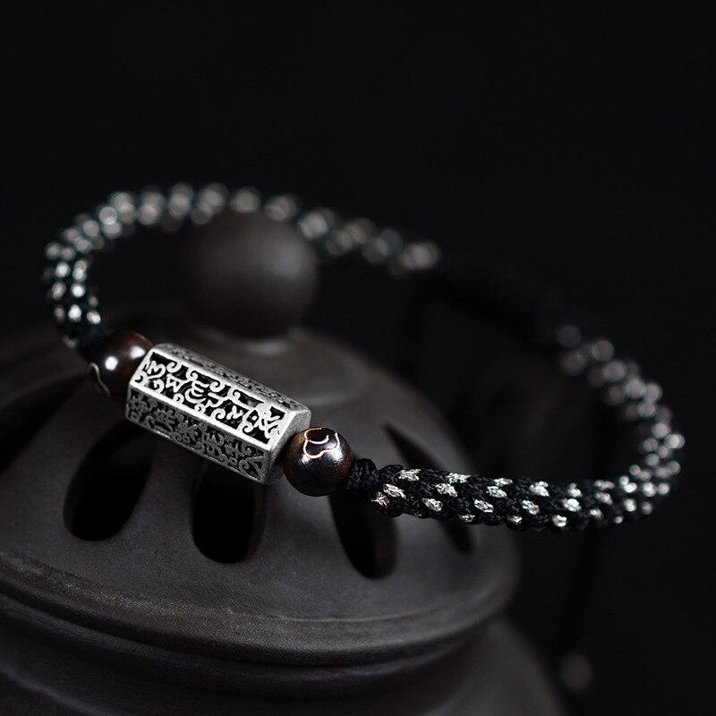 Стерлингового серебра 925 пробы тибетский браслет с шестью словами мантра мужские плетеные вручную браслеты Будды духовные браслеты женский подарок для него LJ-06