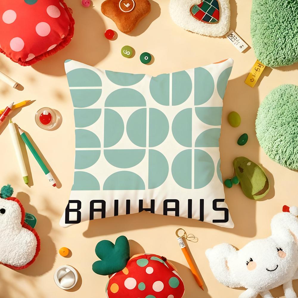 BBauhaus Trendy Lines Half Circle Cushion Cover Plush Fabric Soft DoubleSided Printed Sofa Warm Winter Home Gift Pillow Cover
