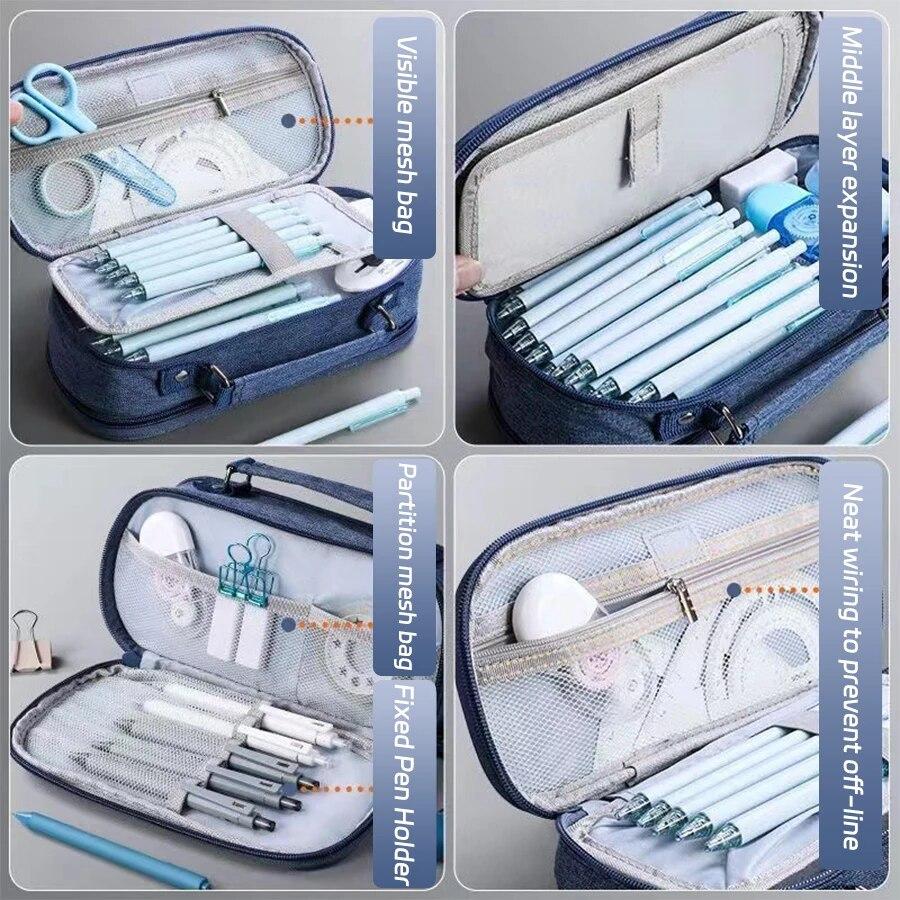 Портативный пенал большой емкости, верхняя коробка для ручек, многофункциональная сумка для канцелярских принадлежностей для мальчиков, канцелярские принадлежности для школы и офиса