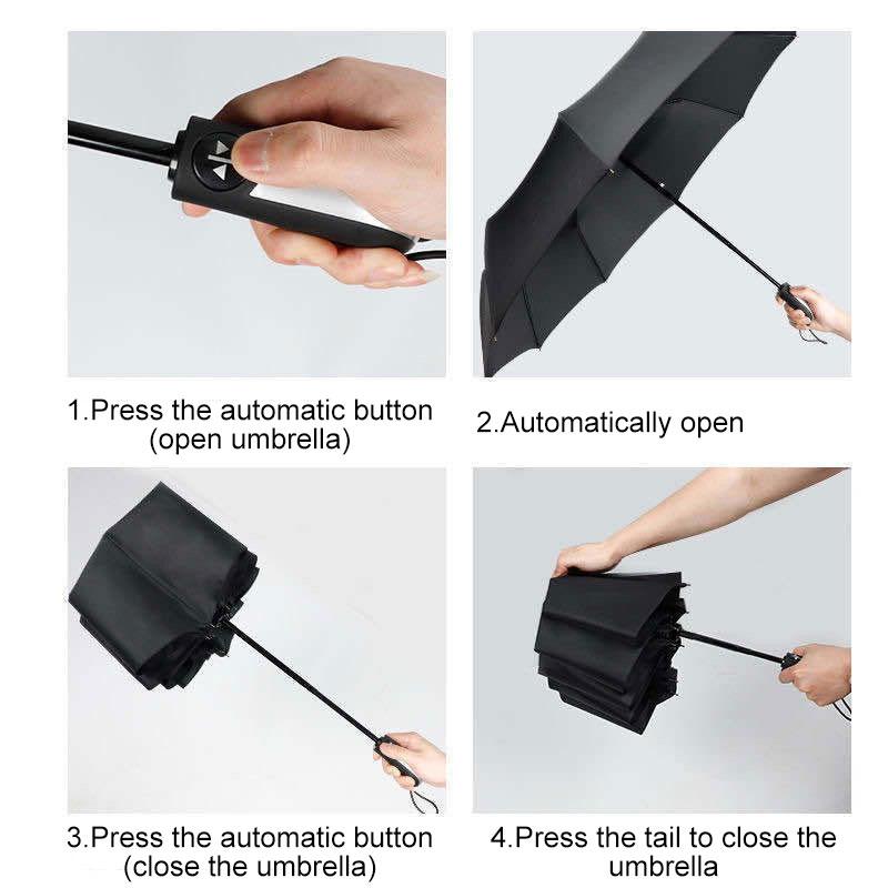Wind Resistant Folding Automatic Umbrella Rain Women Auto Luxury Big Windproof Umbrellas Rain For Men Black Coating 10K Parasol
