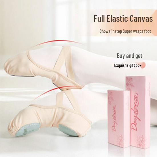 Детские балетные туфли с кошачьей лапкой: Эластичная, Мягкая Подошва, Холщовая Тренировочная Обувь без Шнурков