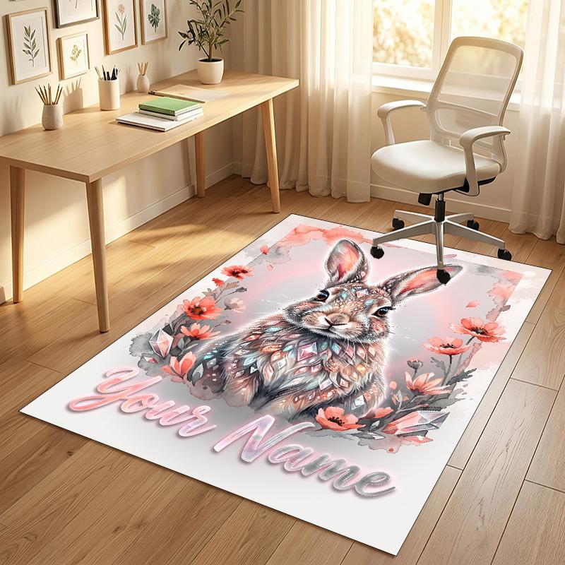 Easter Bunny Theme Crystal Velvet Rug Personalized Custom Name Text Soft Floor Mat Home Decor