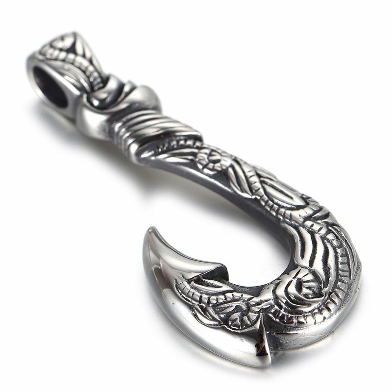 Крутое мужское гавайское ожерелье с подвеской в виде рыболовного крючка из нержавеющей стали